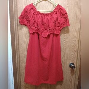 Knox Rose Mini A-Line Dress Women’s L Large Red Off The Shoulder Cotton Lace